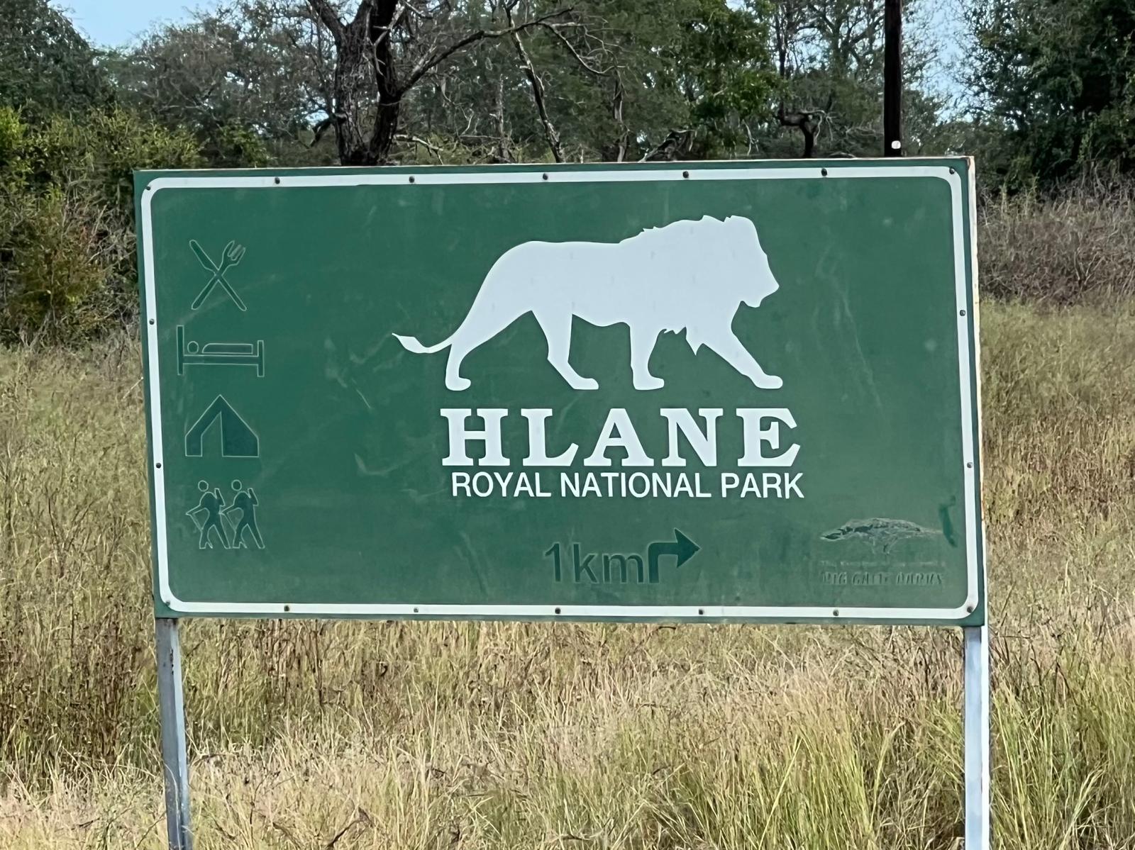 Hlane Royal National Park road sign with a lion silhouette