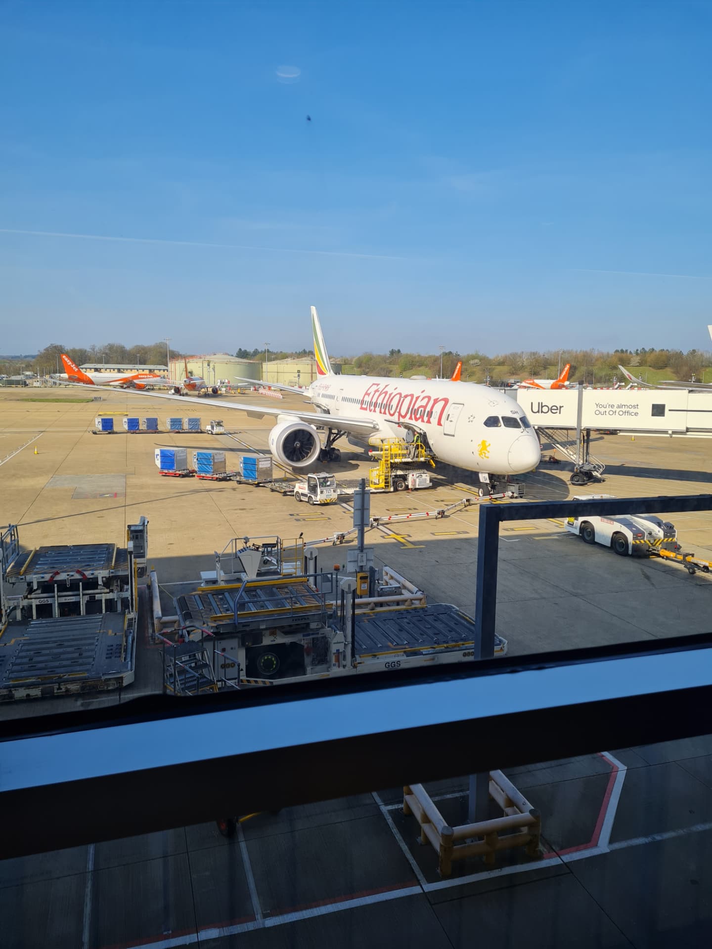 Ethiopian Airlines Boeing 787 at the gate at London Gatwick