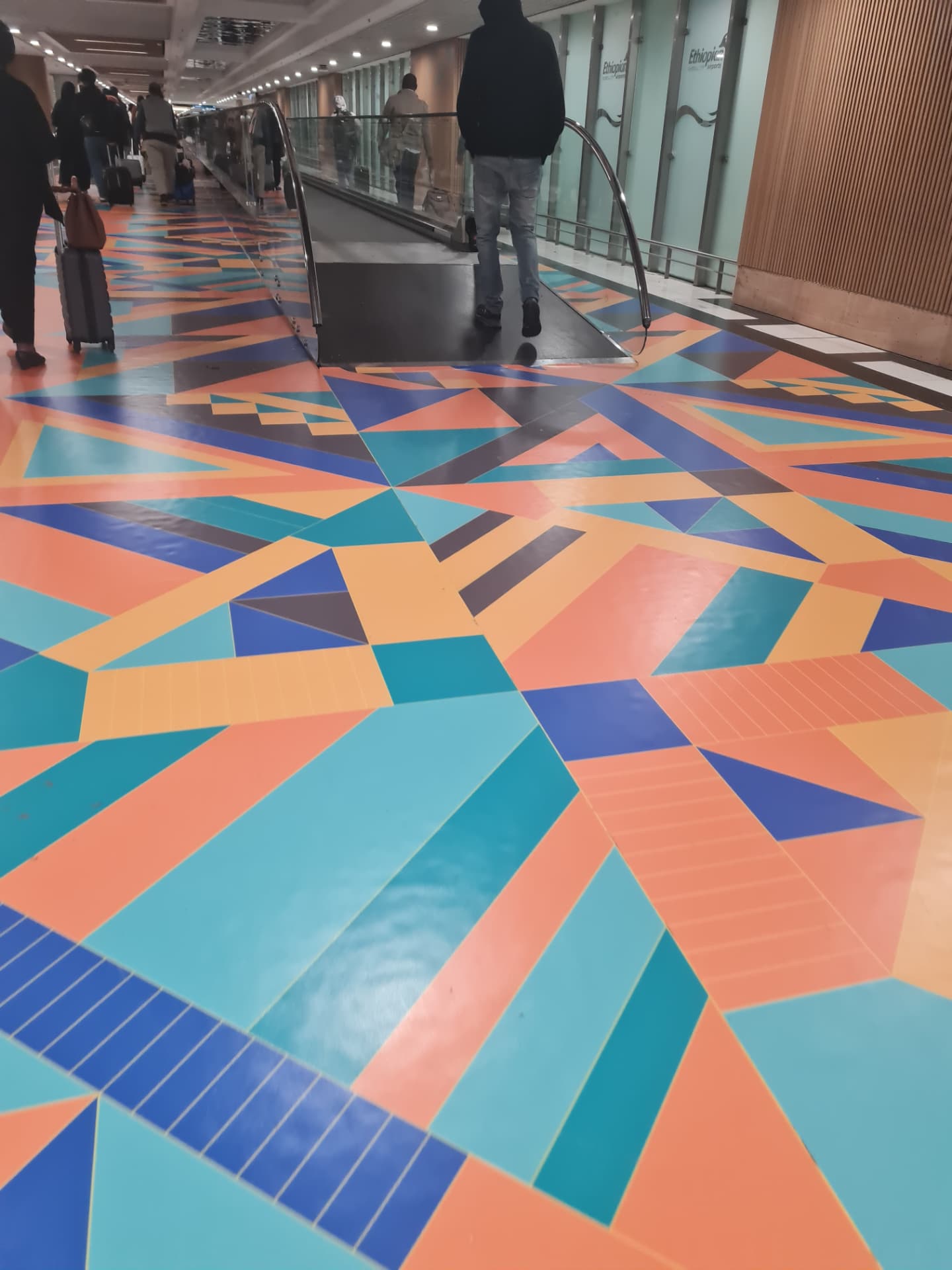 Brightly patterned geometric floor in Addis Ababa Bole airport